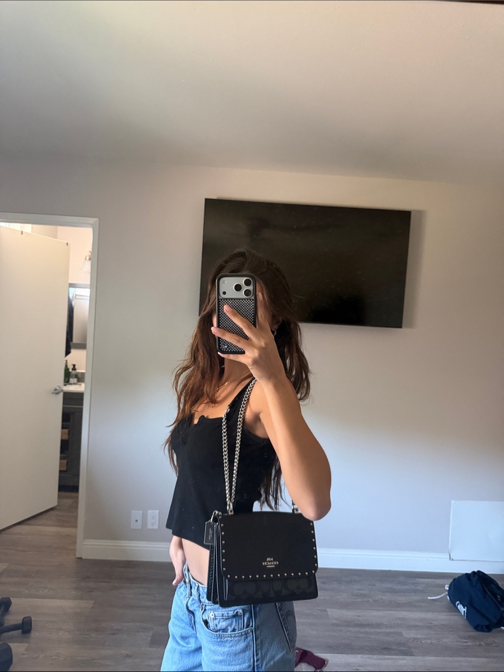 Black Studded Chain-Shoulder Handbag